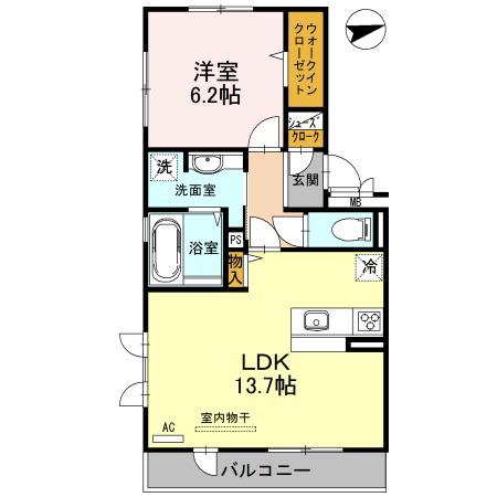 カーサ高善 A棟(1LDK/2階)の間取り写真