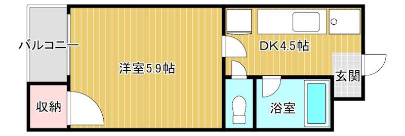 フローラス富山(1DK/2階)の間取り写真