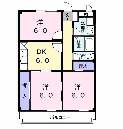 サザンウインドパートIII(3DK/2階)の間取り写真