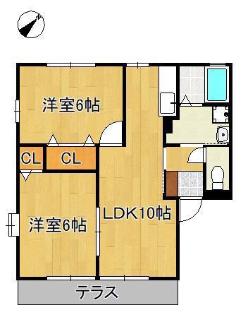 ヴィラージュF棟(2LDK/1階)の間取り写真