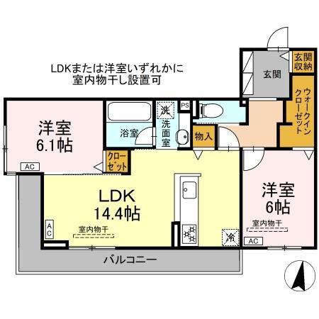 グランディール レオン(2LDK/2階)の間取り写真