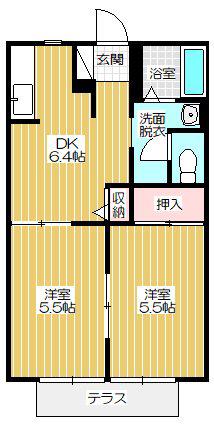 ヒメハナハイツK(2DK/1階)の間取り写真