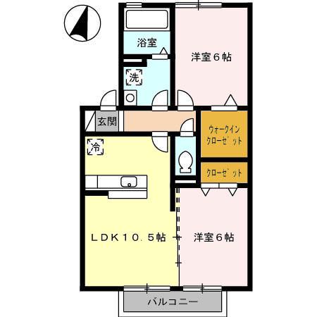 アスクールB棟(2LDK/2階)の間取り写真