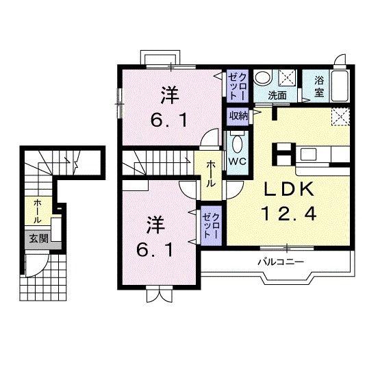シュー.ラ.ニュアージュIII(2LDK/2階)の間取り写真