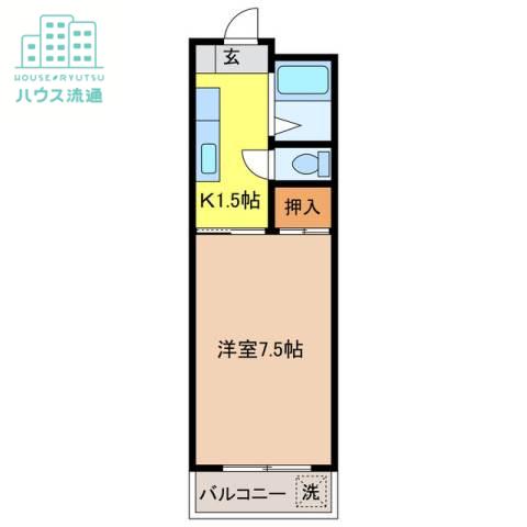 B-INハウス鳥栖(1K/3階)の間取り写真
