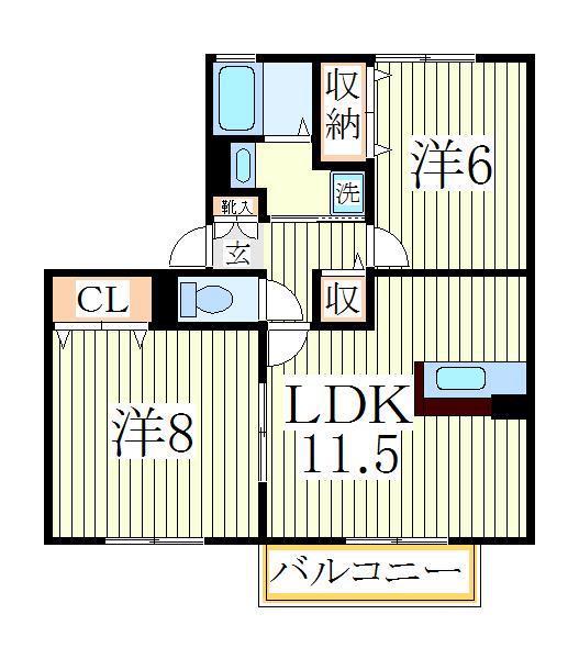 ウィンドワードB(2LDK/2階)の間取り写真