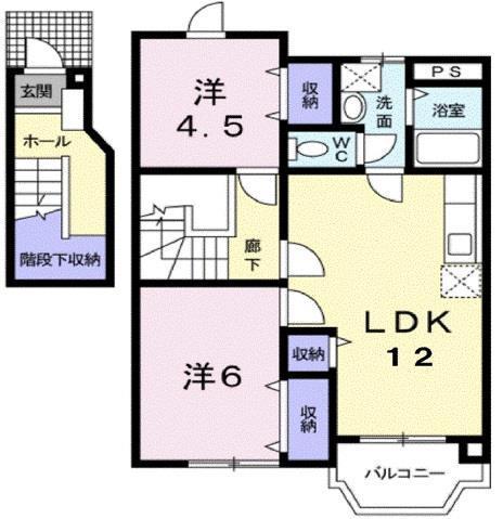 プロスパー大門(2LDK/2階)の間取り写真