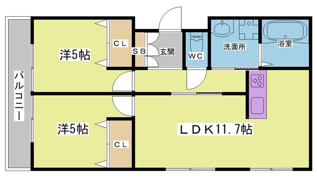 バローレ加佐(2LDK/1階)の間取り写真