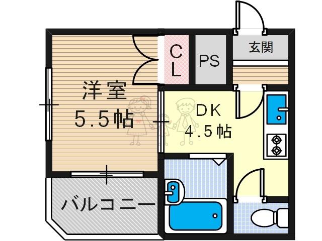 ビーバーハイツ針中野(1DK/4階)の間取り写真