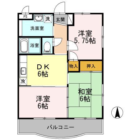 恵比寿ガーデンII(3DK/2階)の間取り写真