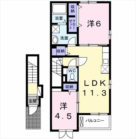 パークサイドエックスIV(2LDK/2階)の間取り写真