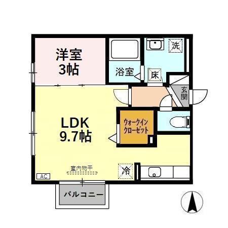 ユニスティ参番館(1LDK/1階)の間取り写真