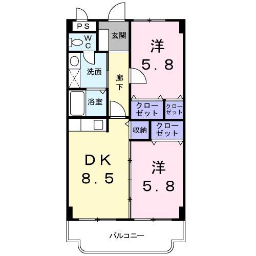 サニーヒル(2DK/4階)の間取り写真