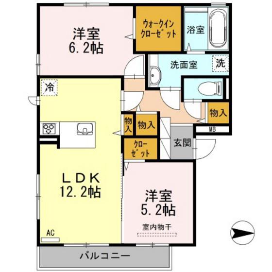 プルーニャB棟(2LDK/3階)の間取り写真