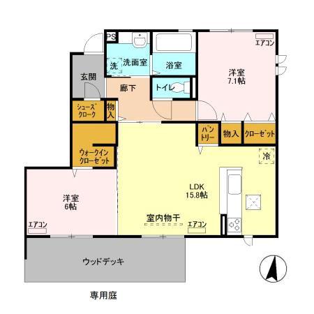 WIT土浦(2LDK/1階)の間取り写真