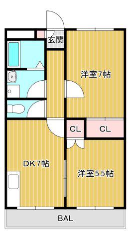 メゾンラメール A棟(2DK/1階)の間取り写真