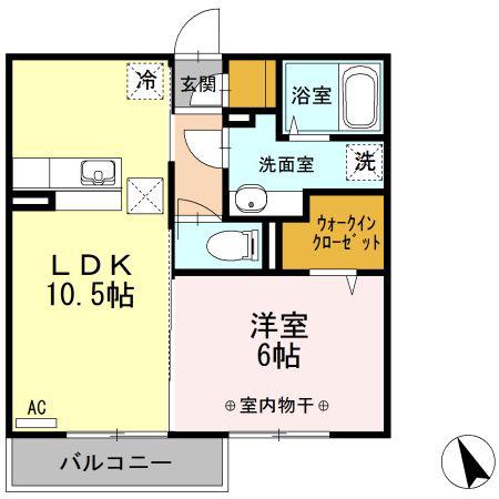 レジデンスKOUGA B棟(1LDK/1階)の間取り写真
