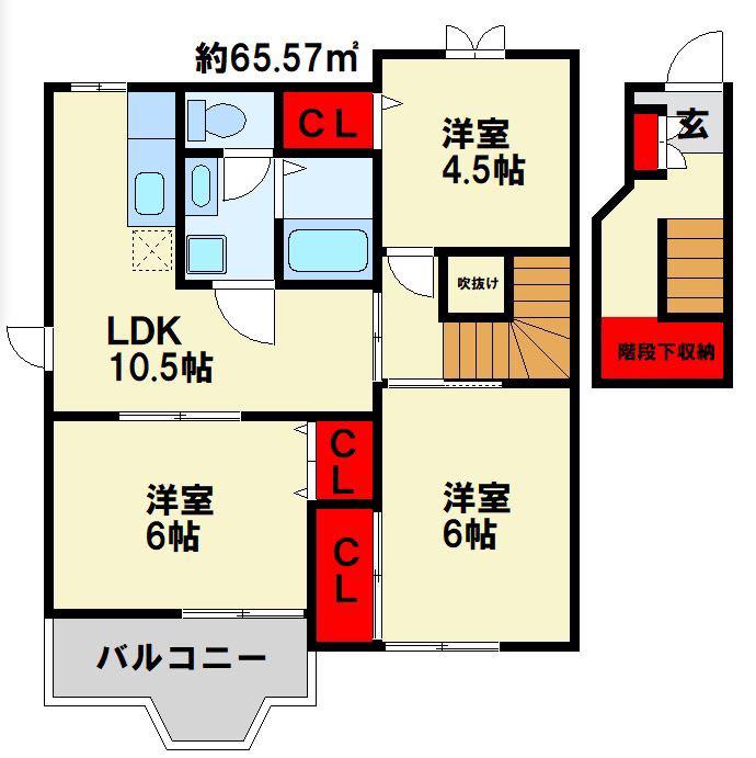 プレステ-ジ21 I(3DK/2階)の間取り写真