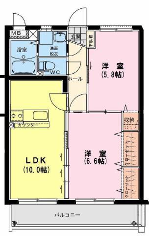 グランメール ヒロ(2LDK/2階)の間取り写真
