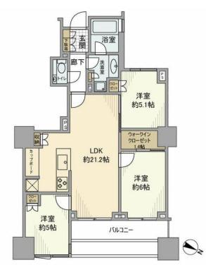 パークコート千代田四番町(3LDK/5階)の間取り写真