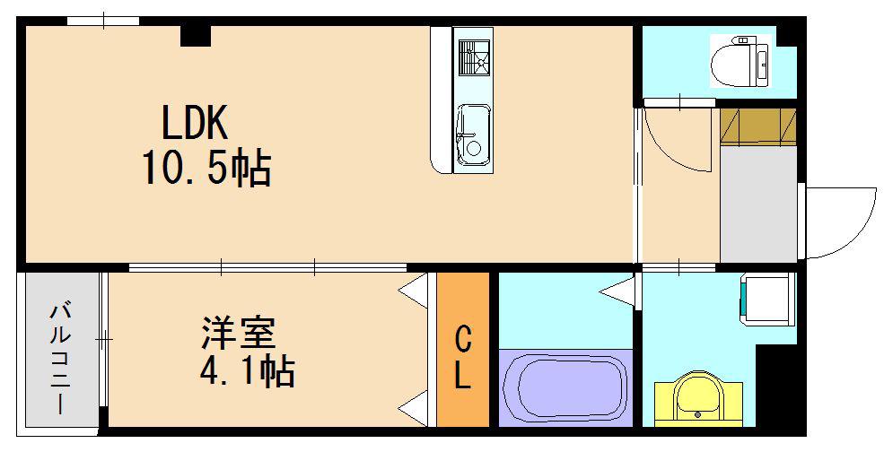ハーヴェスト久留米(1LDK/1階)の間取り写真