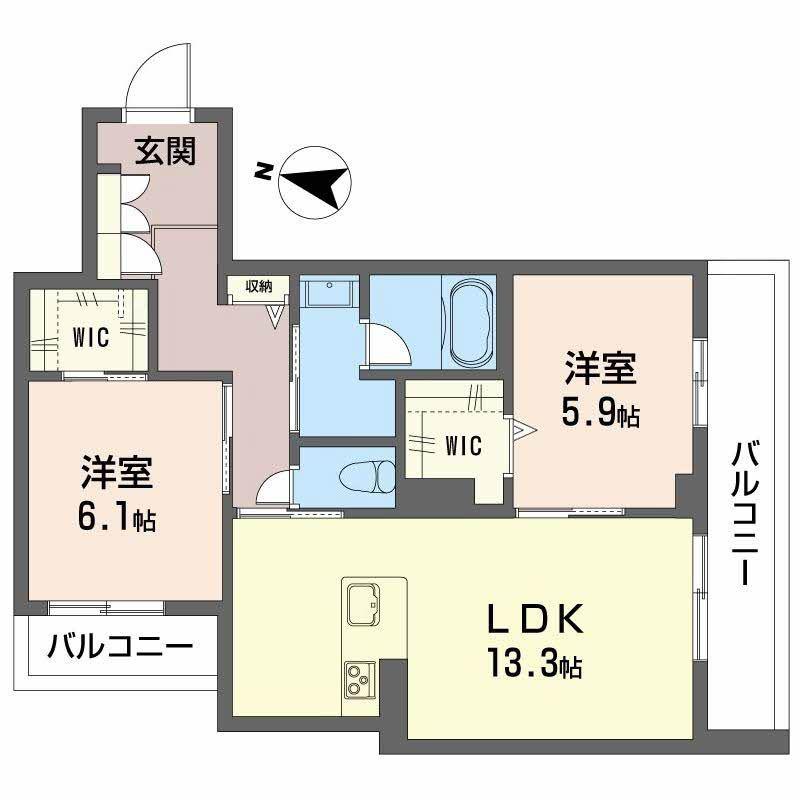 JR山陽本線 新倉敷駅 徒歩7分 3階建 新築(2LDK/2階)の間取り写真