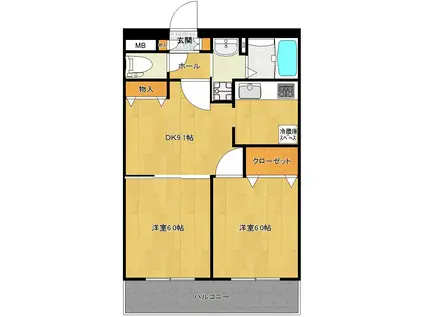 アークヒルズ(2DK/5階)の間取り写真