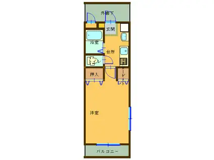 インテリジェントビル(1K/2階)の間取り写真