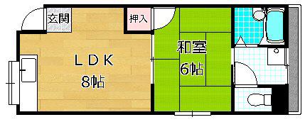 交野ハイツ(1DK/2階)の間取り写真