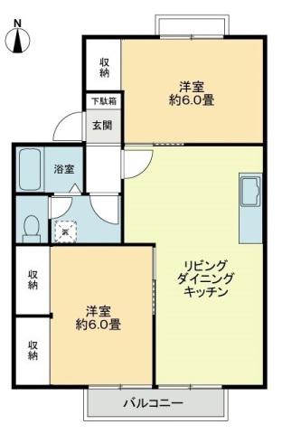 フォブールアベリアB(2LDK/1階)の間取り写真