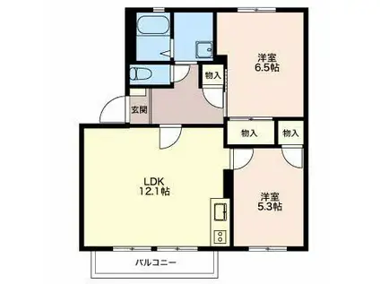 ファミール西日野 B棟(2LDK/2階)の間取り写真