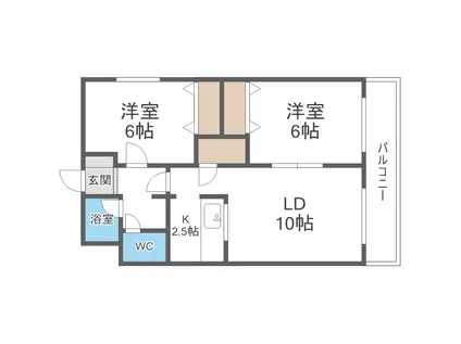 マジェスティック手稲(2LDK/3階)の間取り写真