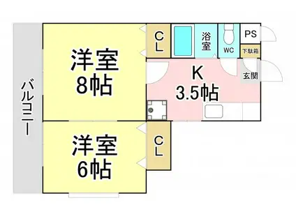 シャトレ幸神II(2K/2階)の間取り写真