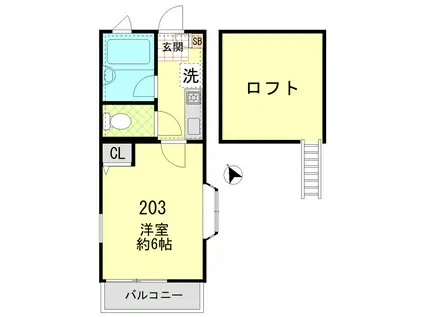 クレシェンドM(1K/2階)の間取り写真