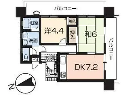 クリーンピア下寺町(2DK/8階)の間取り写真