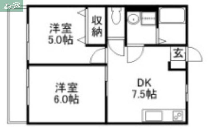 ロワジールV(2DK/1階)の間取り写真