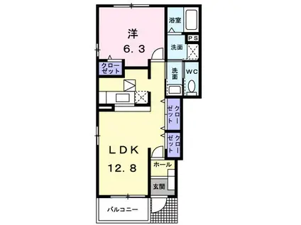 ラフィネB(1LDK/1階)の間取り写真