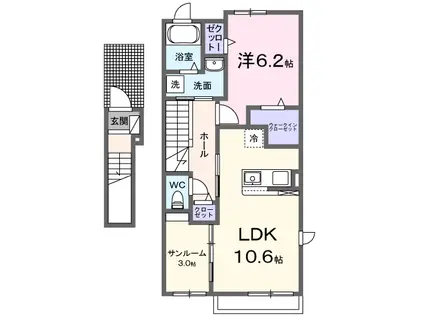 グランディディエライト(1LDK/2階)の間取り写真