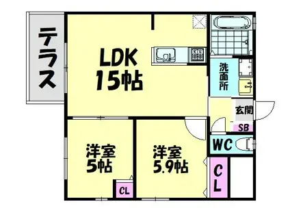 ハーベストコート伯太(2LDK/1階)の間取り写真