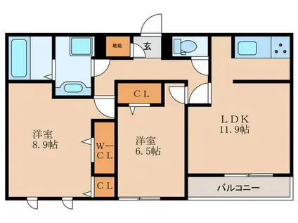 クレア上飯田(2LDK/3階)の間取り写真
