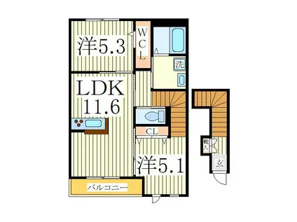 JR成田線 木下駅 徒歩11分 2階建 築5年(2LDK/2階)の間取り写真