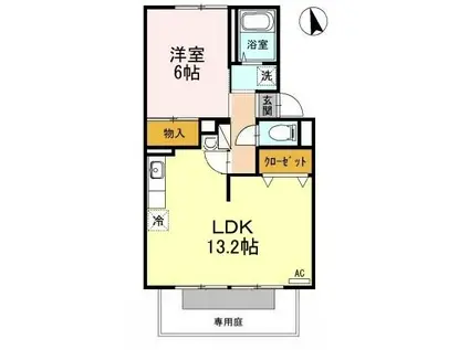 スカイコート38B棟(1LDK/1階)の間取り写真