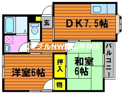 リバーサイドハイツ(2DK/2階)の間取り写真