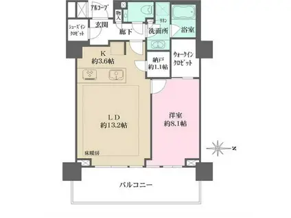 プラウド恵比寿ヒルサイドガーデ(1LDK/6階)の間取り写真