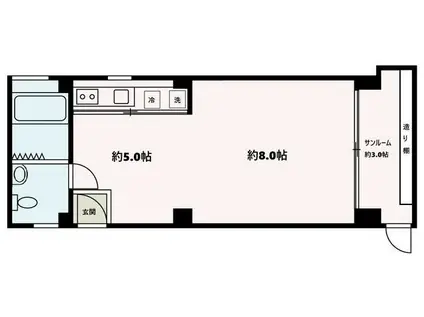 アスコット上原(ワンルーム/1階)の間取り写真