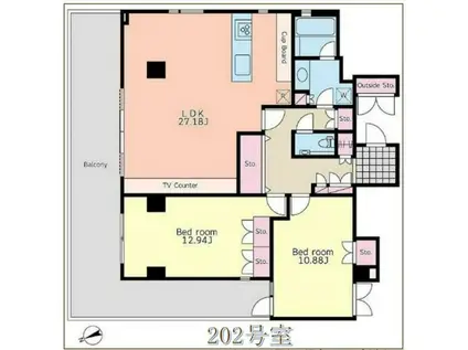 プラチネサンク(2LDK/2階)の間取り写真
