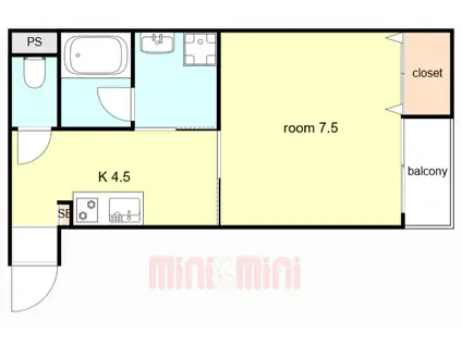 キューブハイツ(1K/1階)の間取り写真