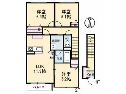 アヴィーロード今保 A棟(3LDK/2階)の間取り写真