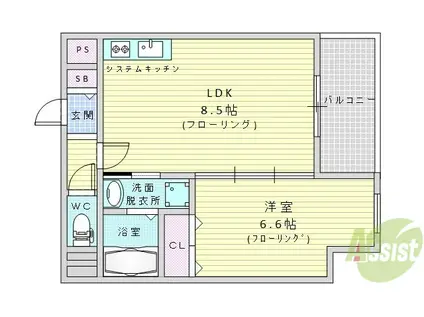 プレアデス千里山田(1LDK/4階)の間取り写真