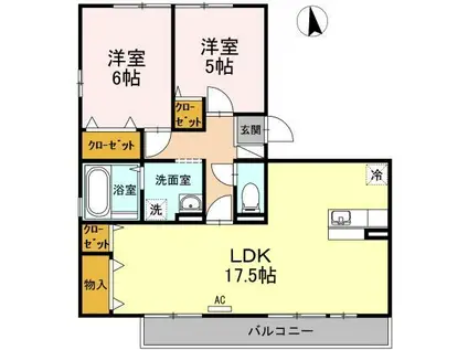 サウスサイド・テラス(2LDK/2階)の間取り写真